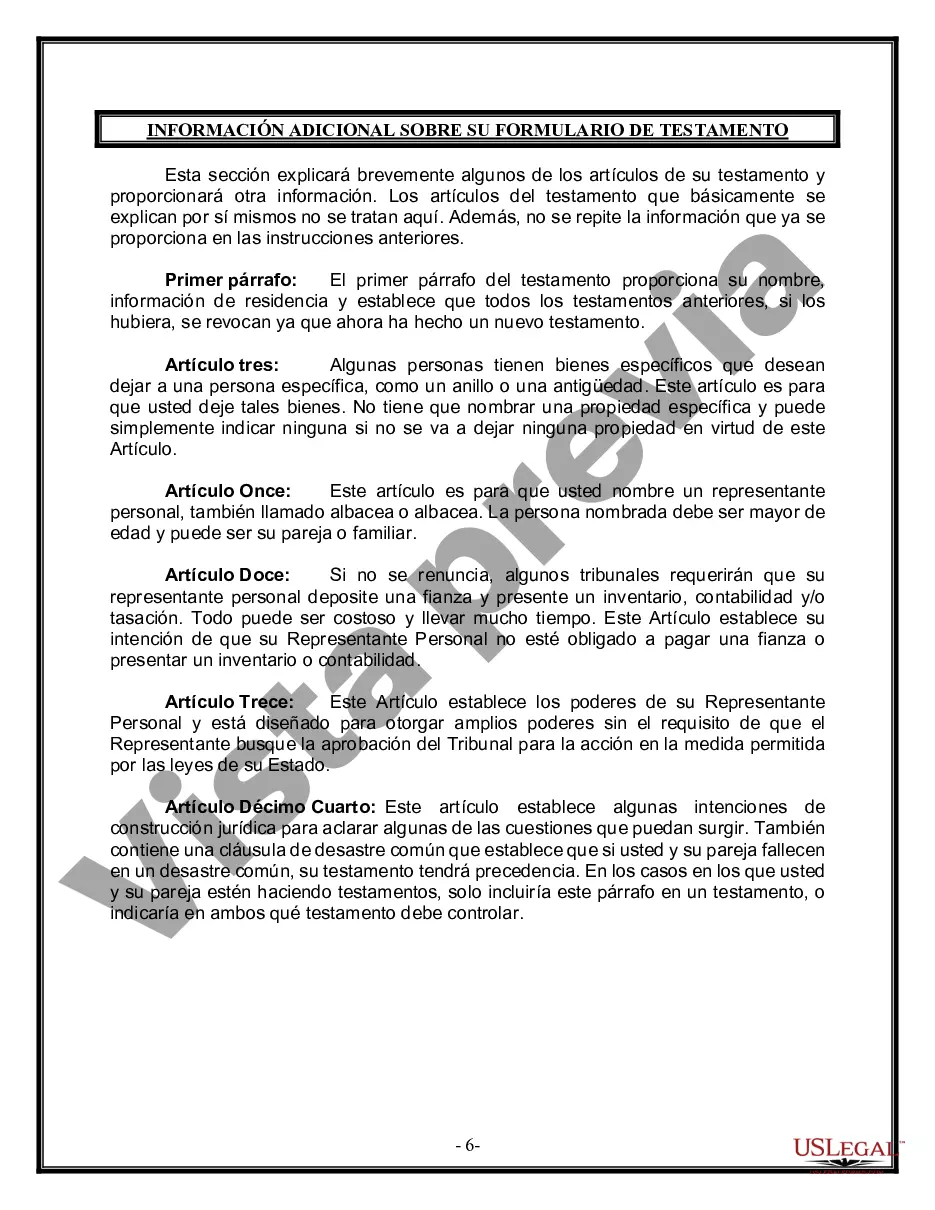 Preview Última voluntad y testamento legal para pareja de hecho con hijos menores de edad de un matrimonio anterior