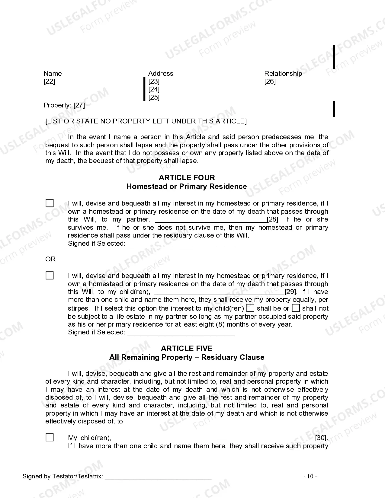 Preview Last Will and Testament for Domestic Partner with Minor Children from Prior Marriage