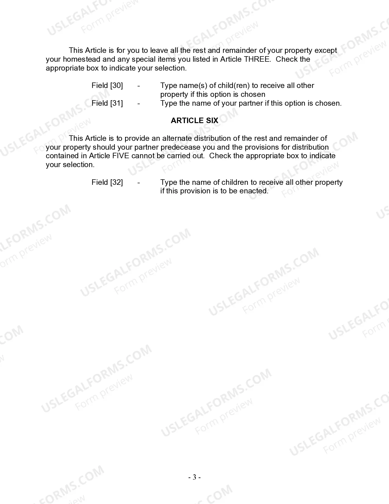 Preview Last Will and Testament for Domestic Partner with Minor Children from Prior Marriage