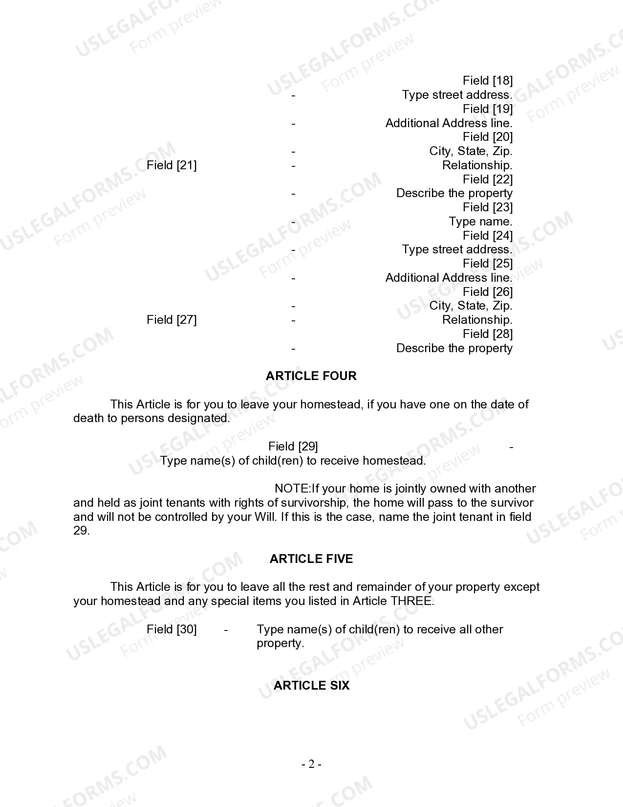 Preview Last Will and Testament for Divorced person not Remarried with Adult Children