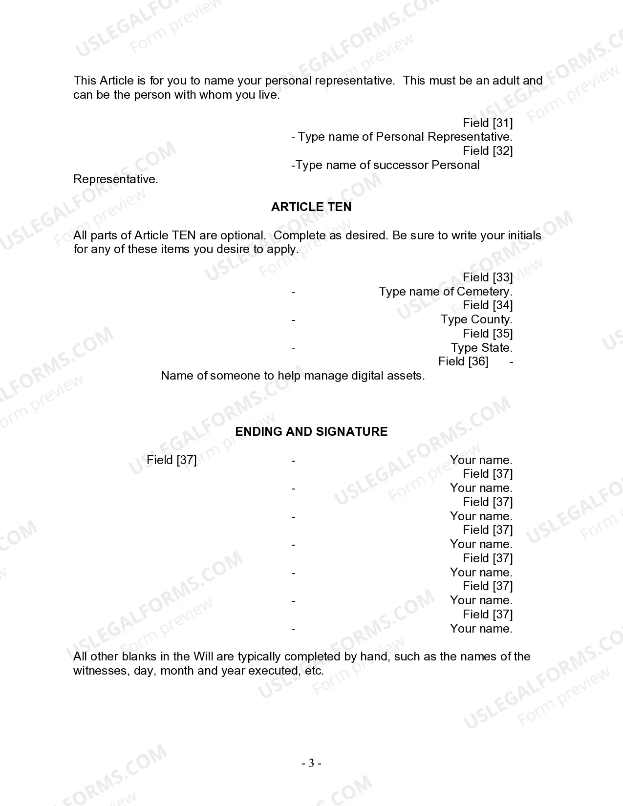 Preview Last Will and Testament for Divorced person not Remarried with Adult Children