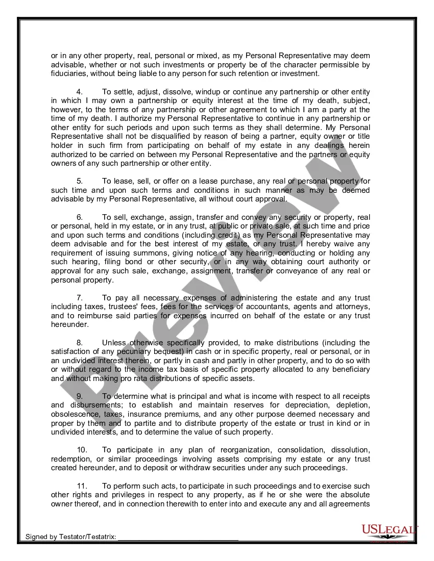 Preview Last Will and Testament for Domestic Partner with Adult Children from Prior Marriage