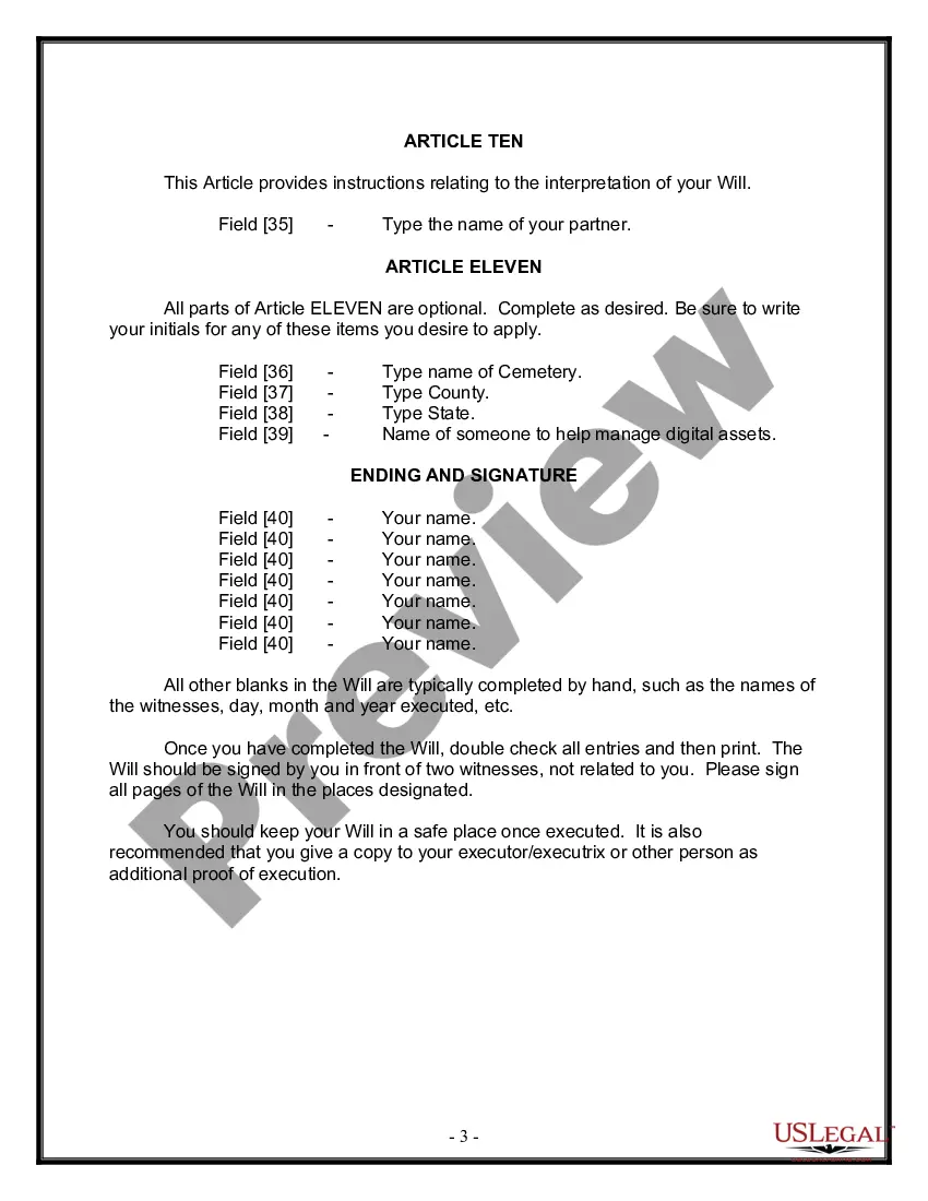 Preview Last Will and Testament for Domestic Partner with Adult Children from Prior Marriage