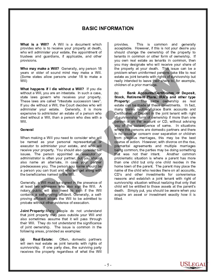 Preview Last Will and Testament for Domestic Partner with Adult Children from Prior Marriage