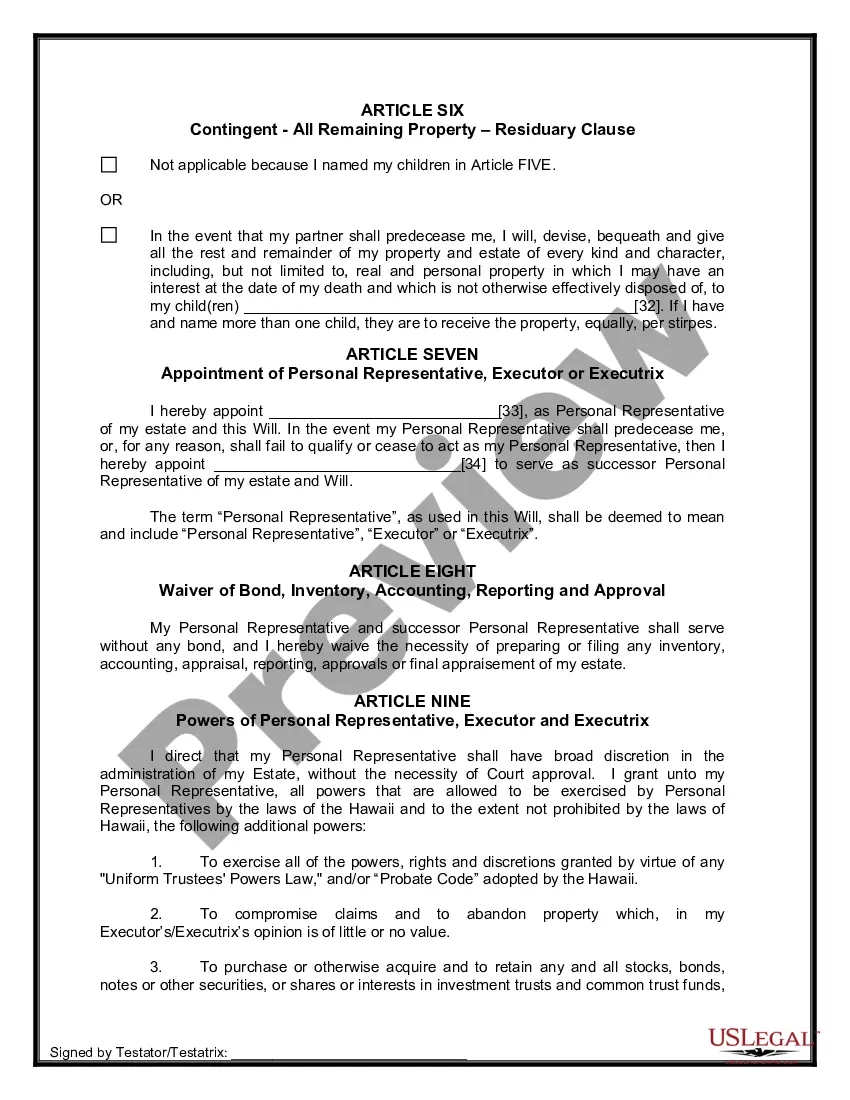 Preview Last Will and Testament for Domestic Partner with Adult Children from Prior Marriage