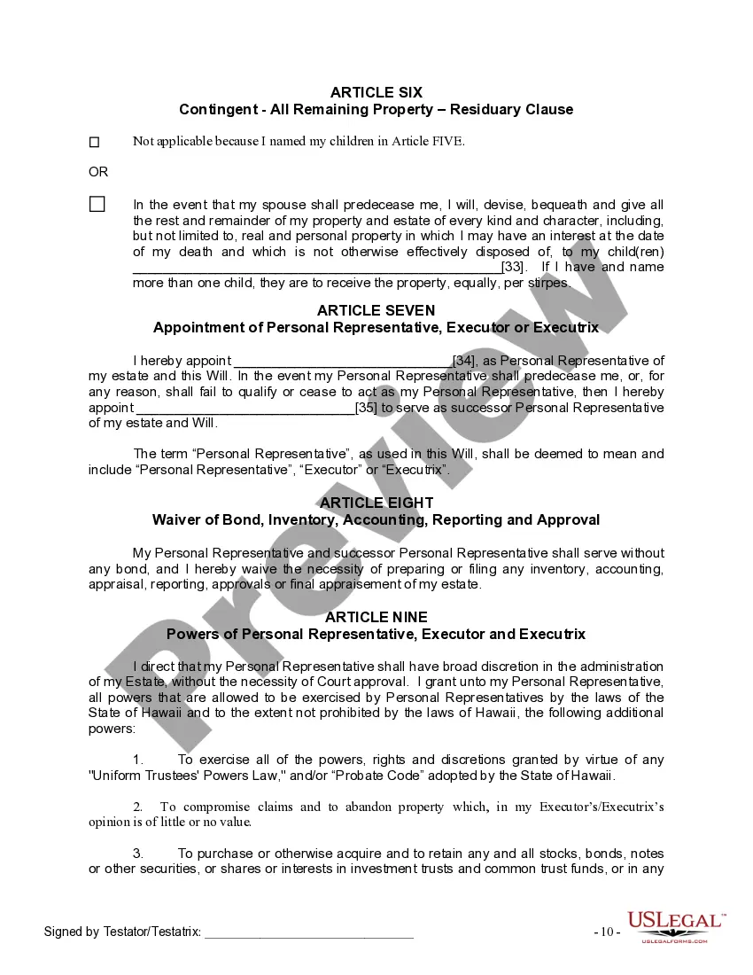 Preview Last Will and Testament for Married person with Adult Children from Prior Marriage