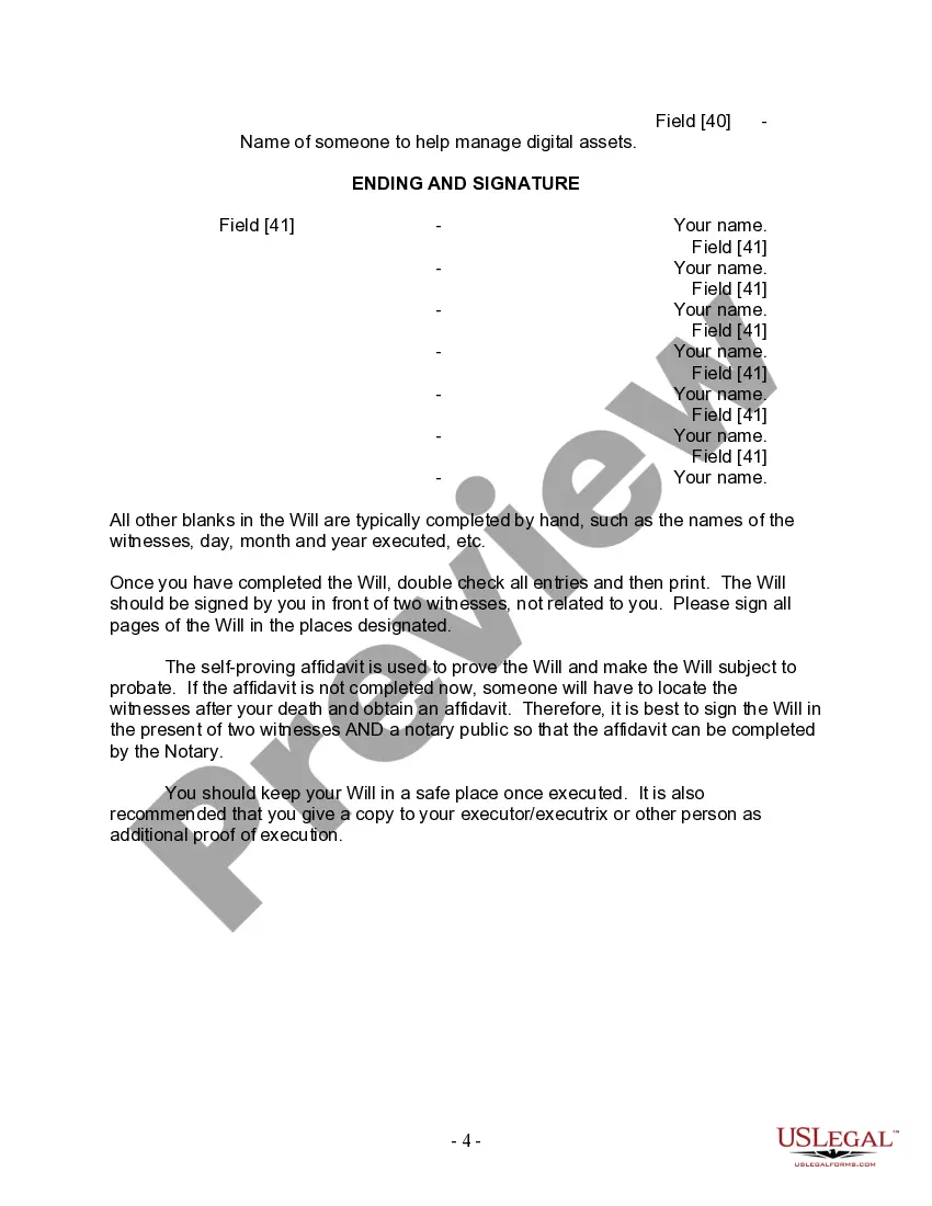 Preview Last Will and Testament for Married person with Adult Children from Prior Marriage