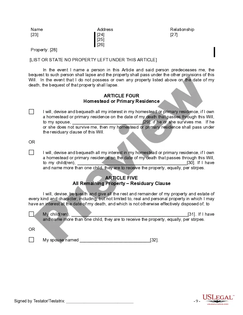 Preview Last Will and Testament for Married person with Adult Children from Prior Marriage