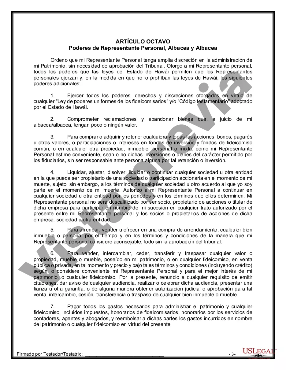 Preview Formulario de última voluntad y testamento legal para personas divorciadas que no se han vuelto a casar y no tienen hijos