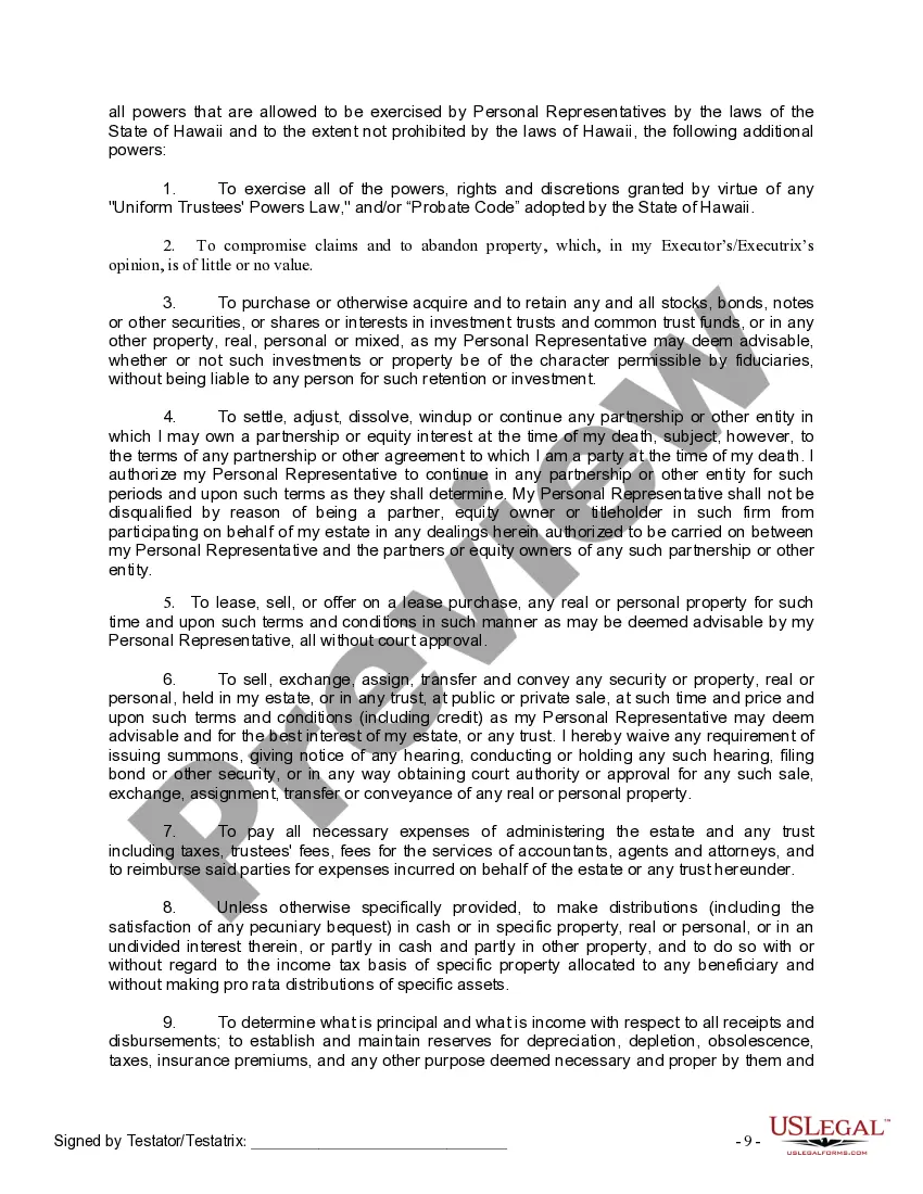 Preview Last Will and Testament for Divorced Person Not Remarried with No Children