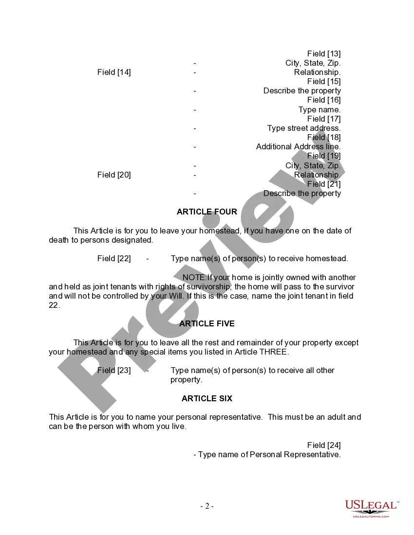 Preview Last Will and Testament for Divorced Person Not Remarried with No Children