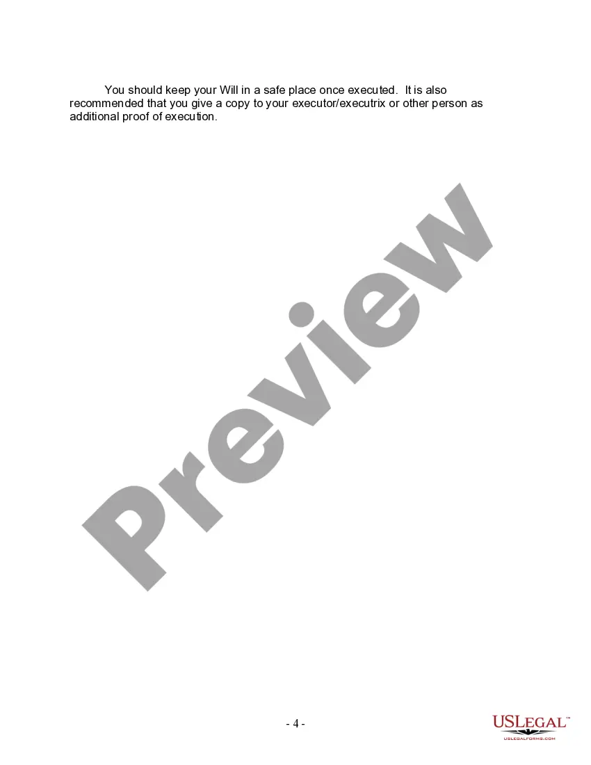 Preview Last Will and Testament for Divorced Person Not Remarried with No Children