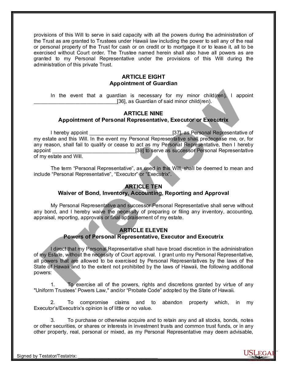 page 9 Legal Last Will and Testament Form for Divorced person not Remarried with Minor Children preview