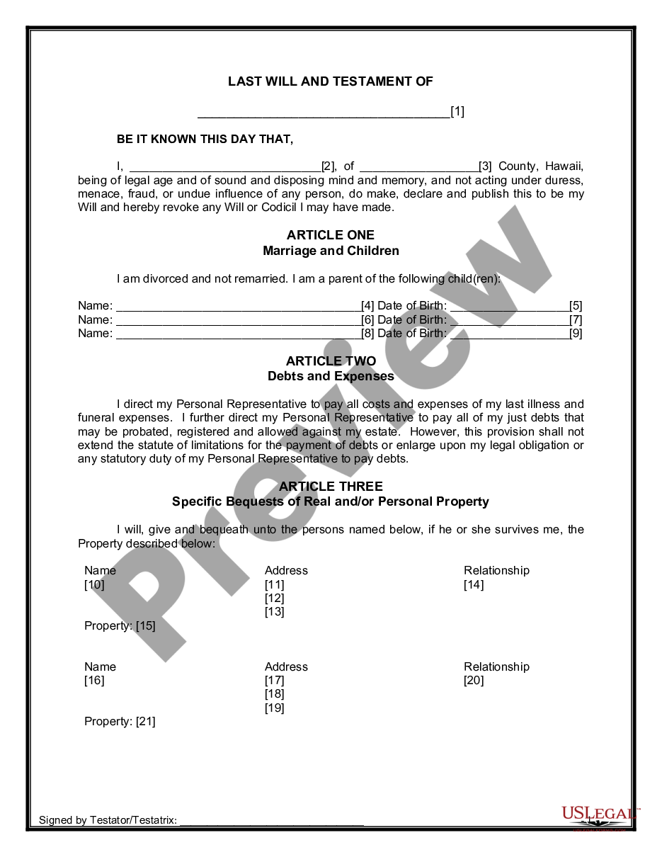 page 6 Legal Last Will and Testament Form for Divorced person not Remarried with Minor Children preview