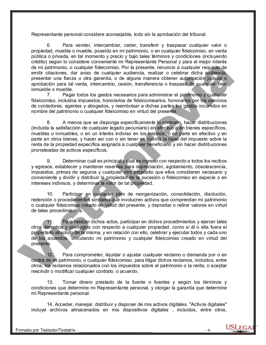 Preview Formulario de última voluntad y testamento legal para pareja de hecho con hijos adultos