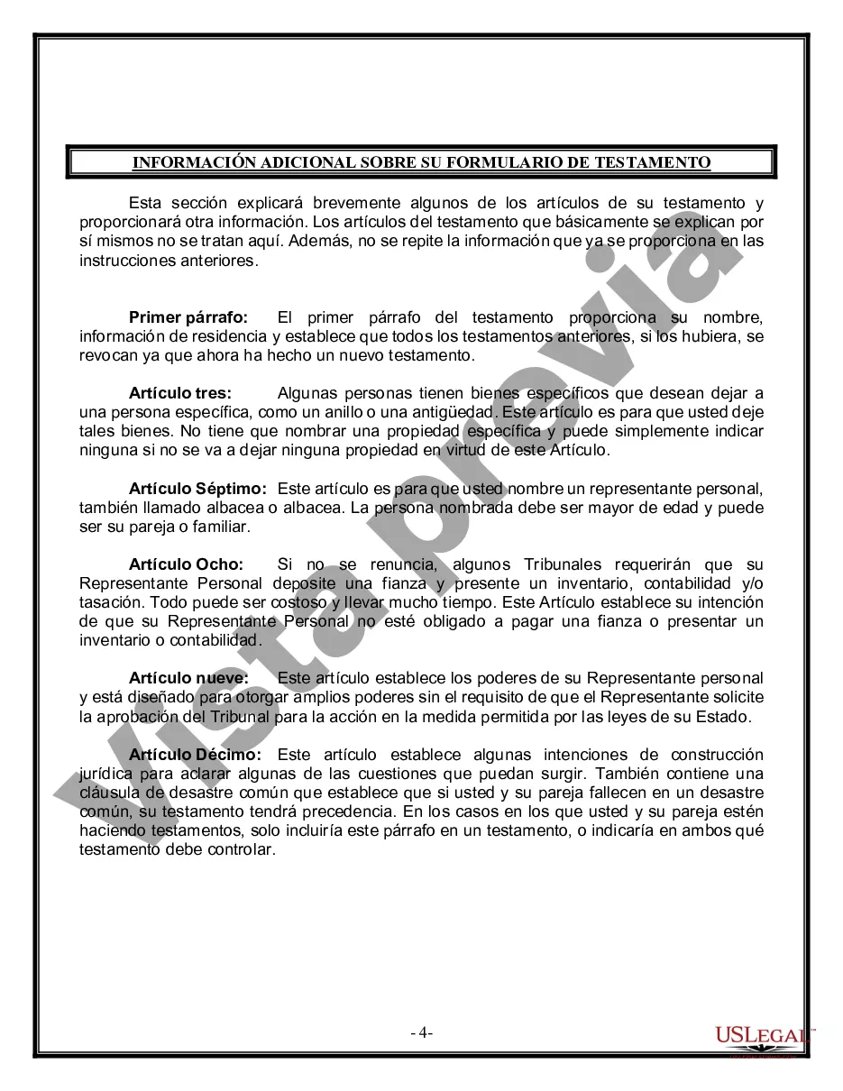 Preview Formulario de última voluntad y testamento legal para pareja de hecho con hijos adultos