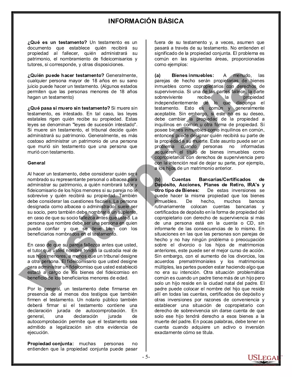Preview Formulario de última voluntad y testamento legal para pareja de hecho con hijos adultos