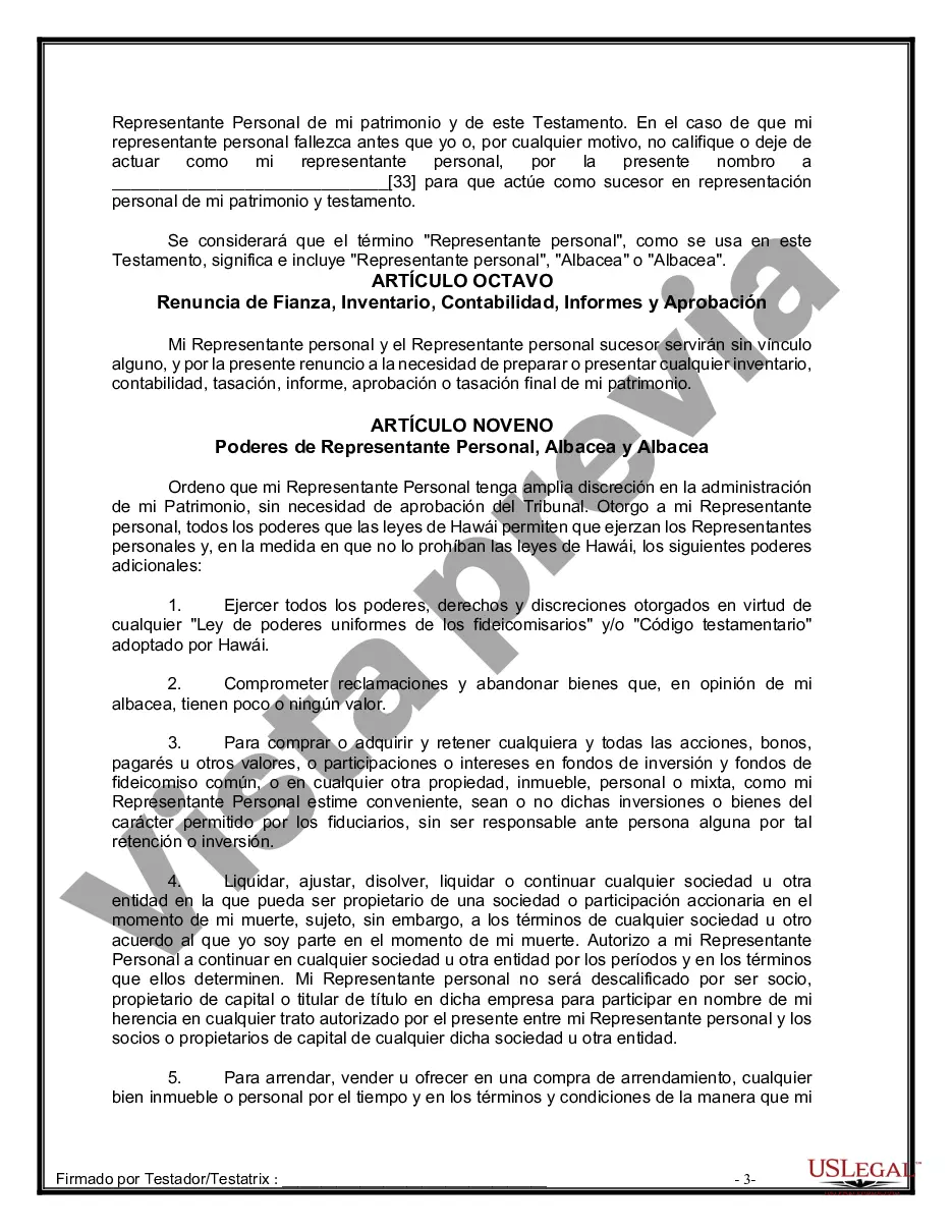Preview Formulario de última voluntad y testamento legal para pareja de hecho con hijos adultos