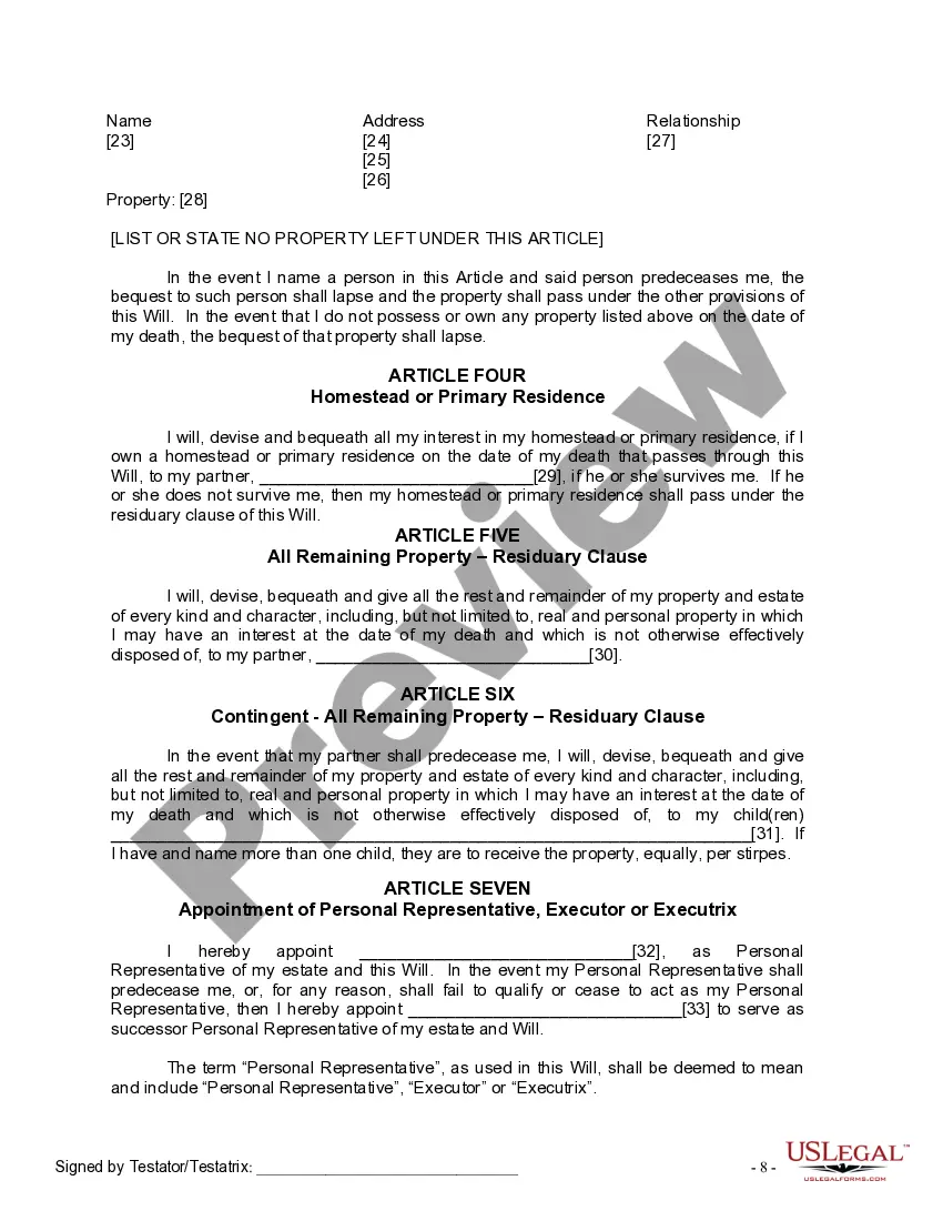 Get Last Will and Testament for Domestic Partner with Adult Children Preview Last Will and Testament for Domestic Partner with Adult Children