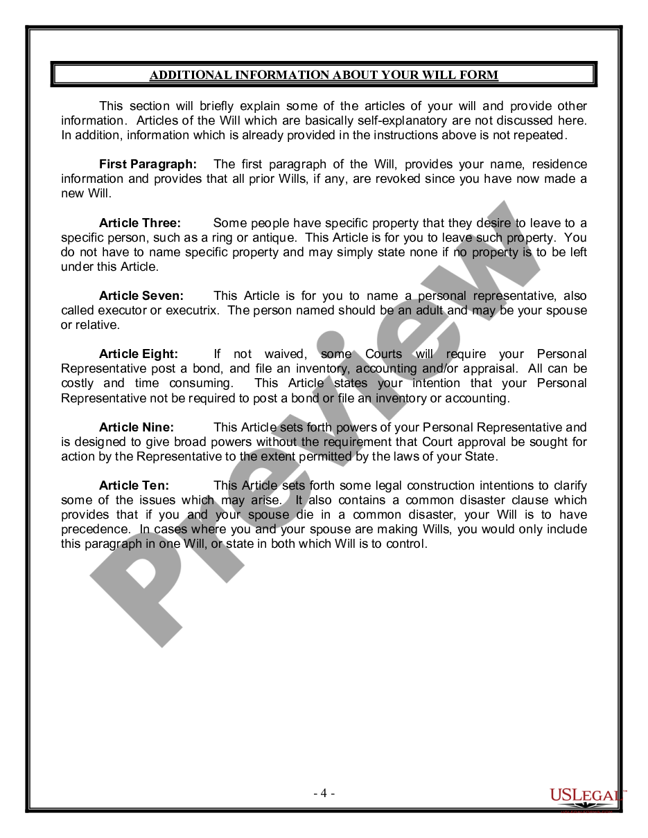 page 3 Legal Last Will and Testament Form for Married person with Adult Children preview