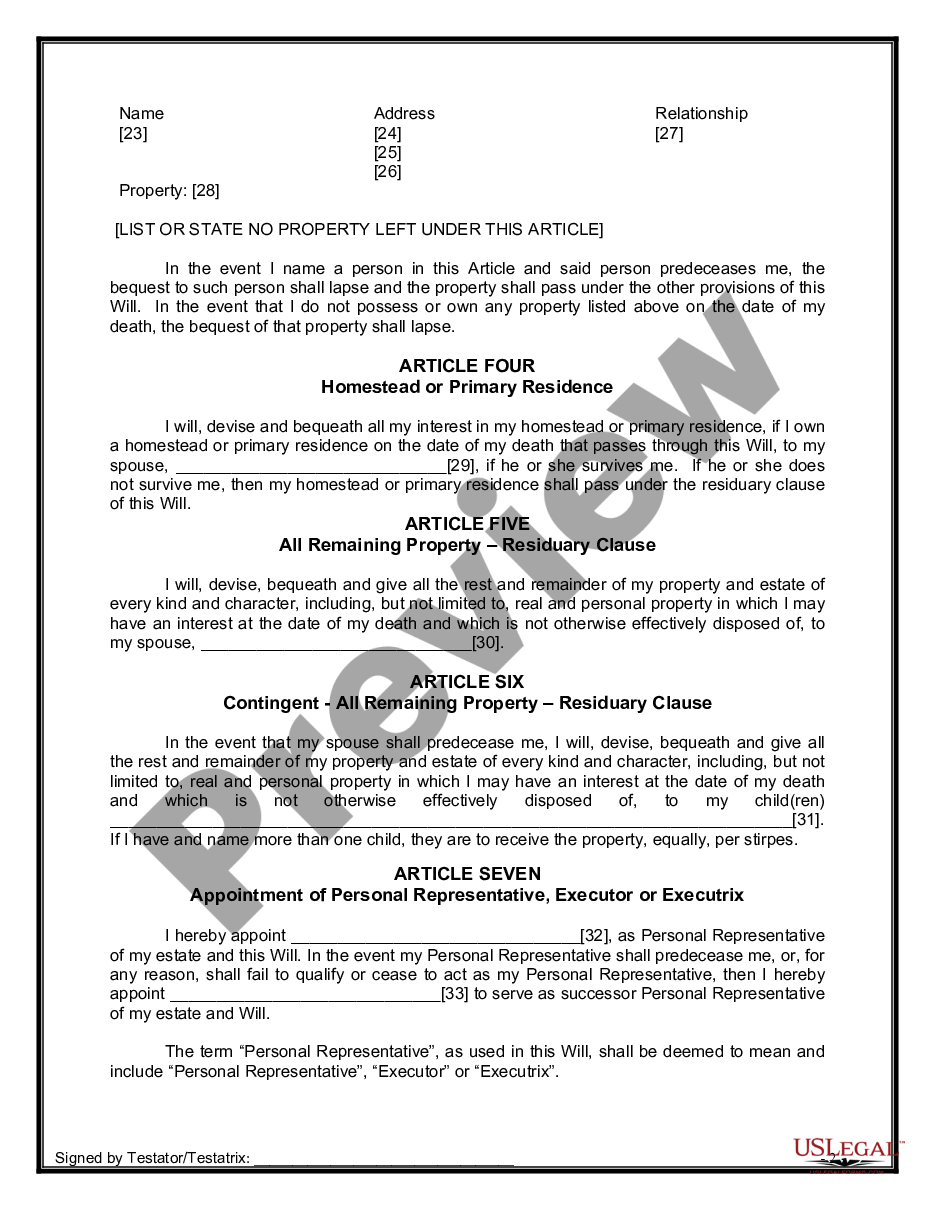 page 7 Legal Last Will and Testament Form for Married person with Adult Children preview