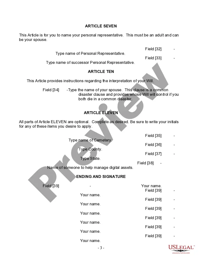 Preview Last Will and Testament for Married person with Adult Children