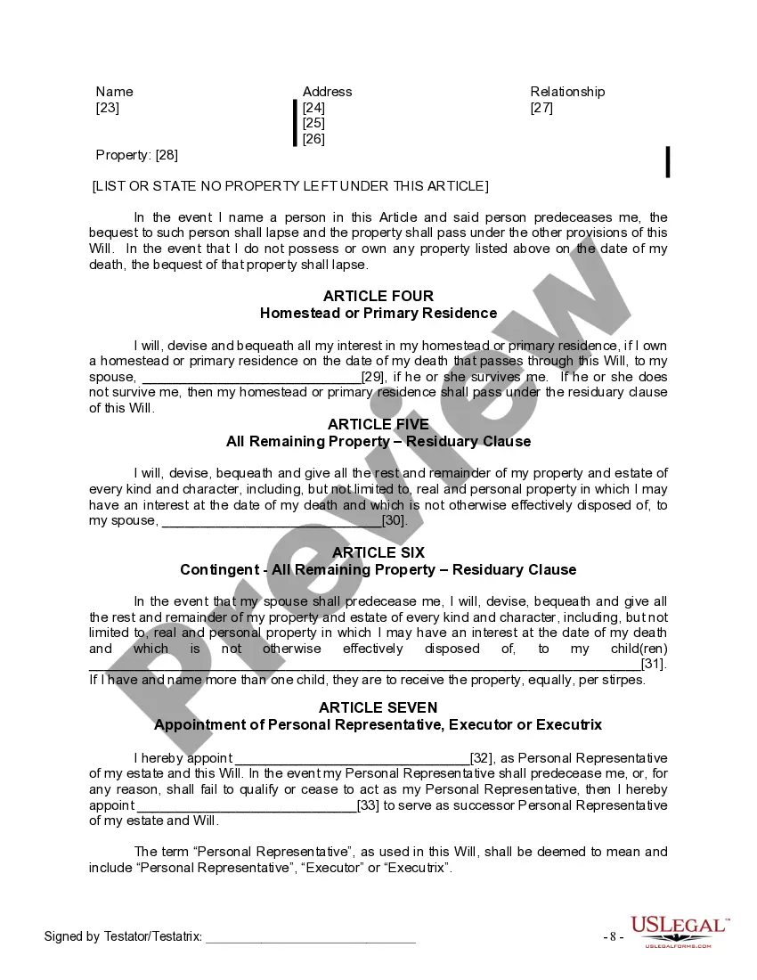 Preview Last Will and Testament for Married person with Adult Children