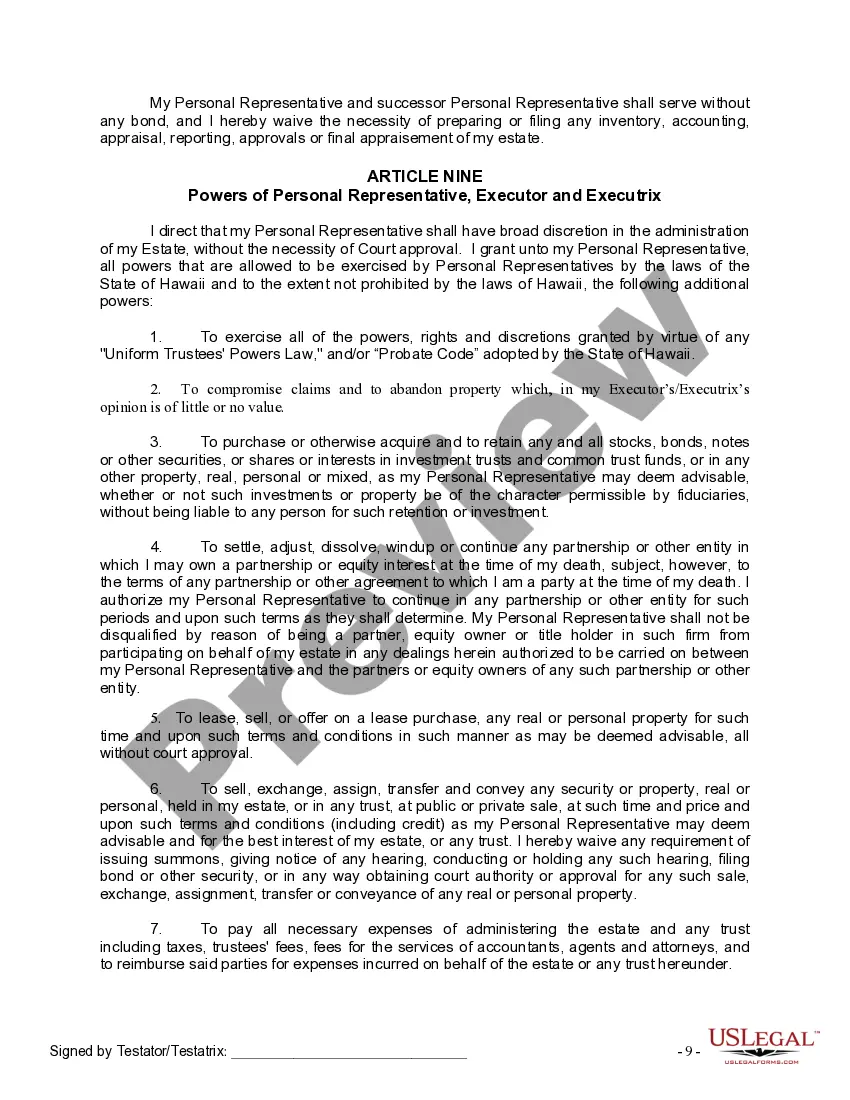 Preview Last Will and Testament for a Domestic Partner with No Children