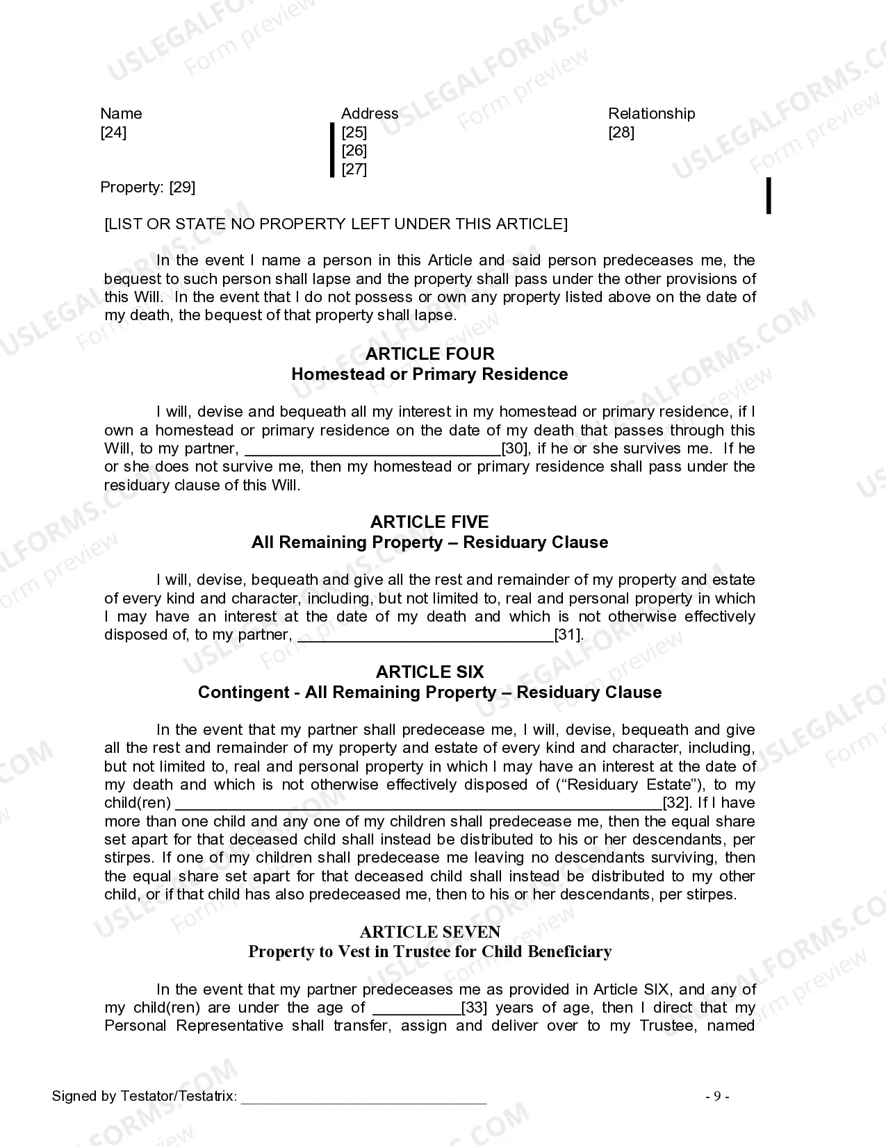 Preview Last Will and Testament for Domestic Partner with Minor Children
