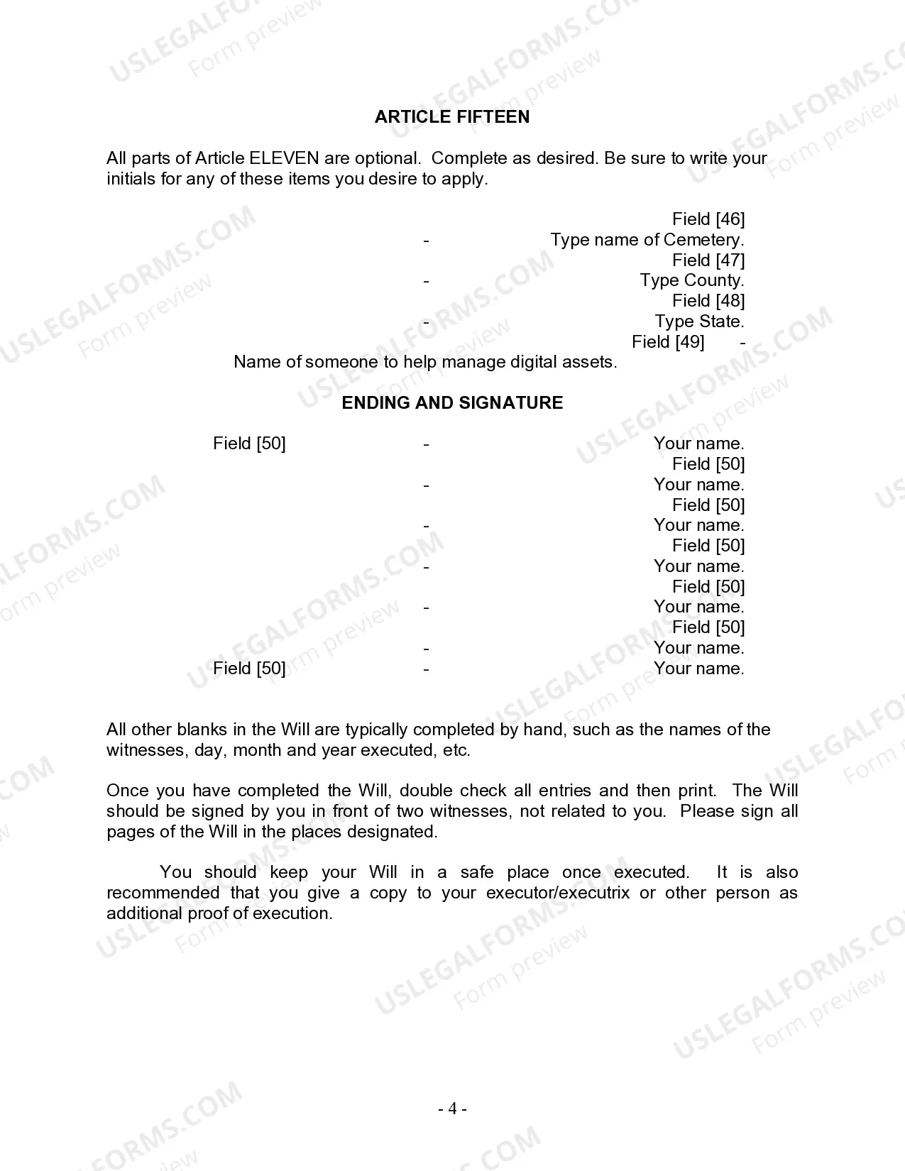 Preview Last Will and Testament for Domestic Partner with Minor Children