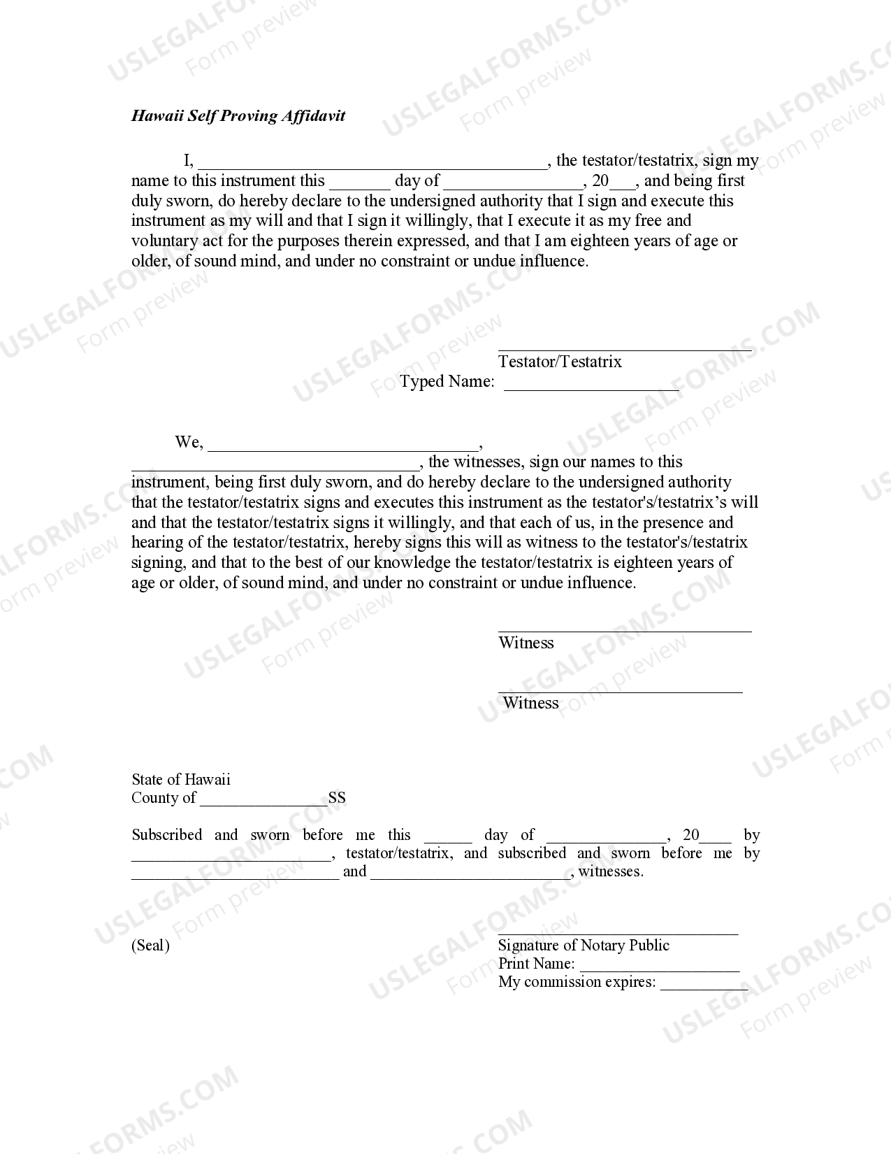 Hawaii Codicil to Will Form for Amending Your Will Amendment To Will