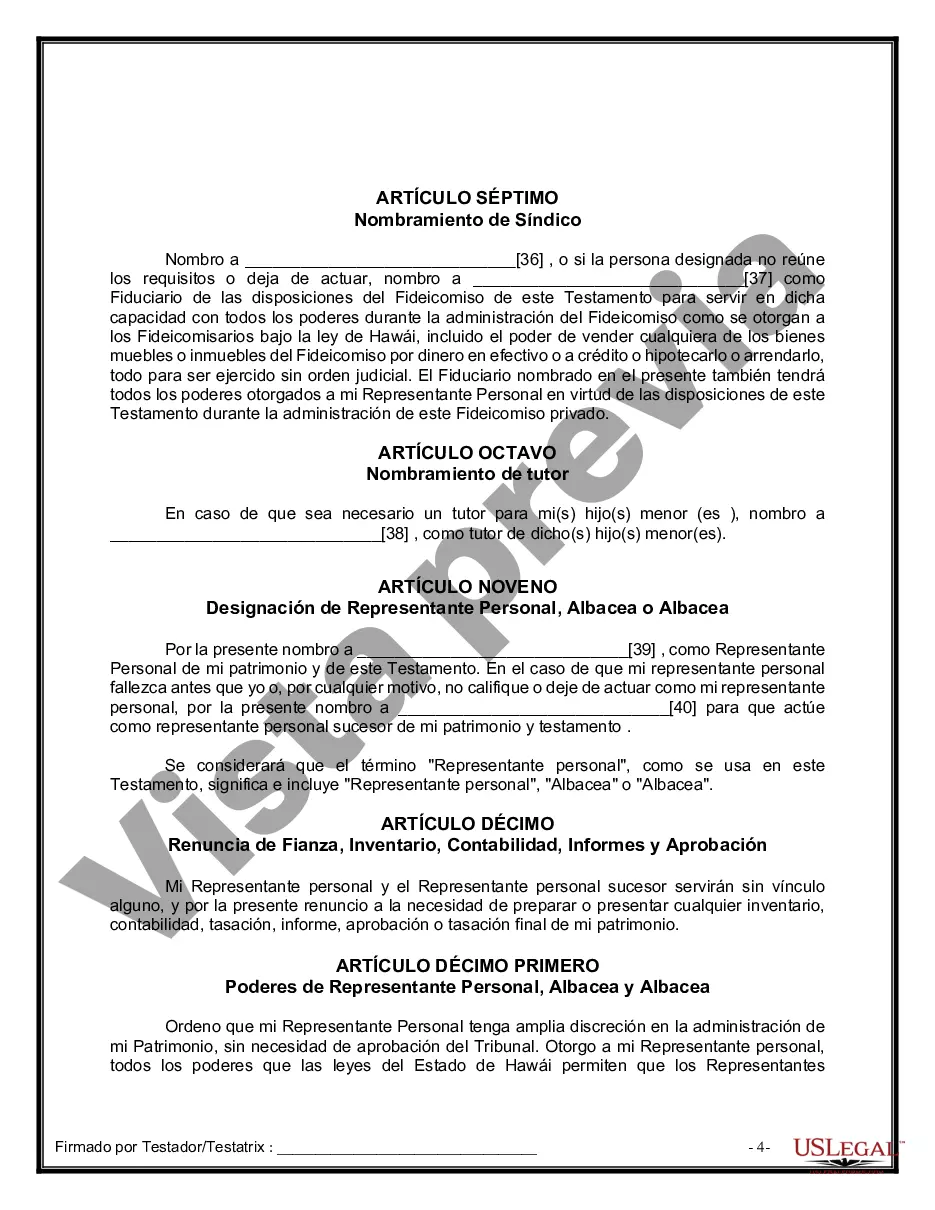 Preview Formulario de última voluntad y testamento legal para personas divorciadas que no se han vuelto a casar con hijos adultos y menores