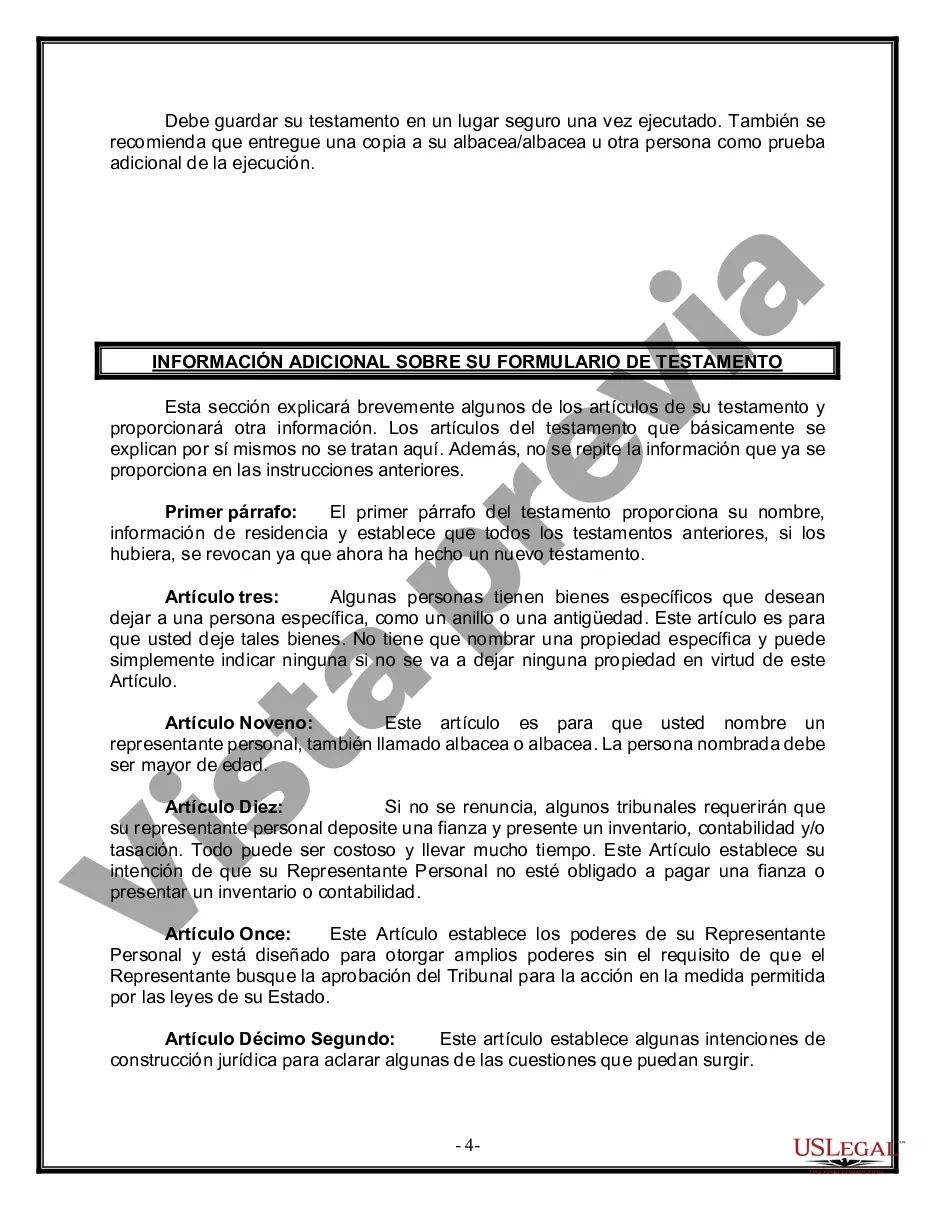 Preview Formulario de última voluntad y testamento legal para personas divorciadas que no se han vuelto a casar con hijos adultos y menores