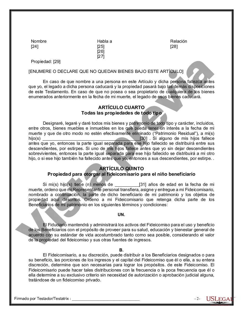 Preview Formulario de última voluntad y testamento legal para personas divorciadas que no se han vuelto a casar con hijos adultos y menores