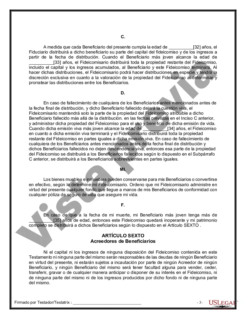 Preview Formulario de última voluntad y testamento legal para personas divorciadas que no se han vuelto a casar con hijos adultos y menores