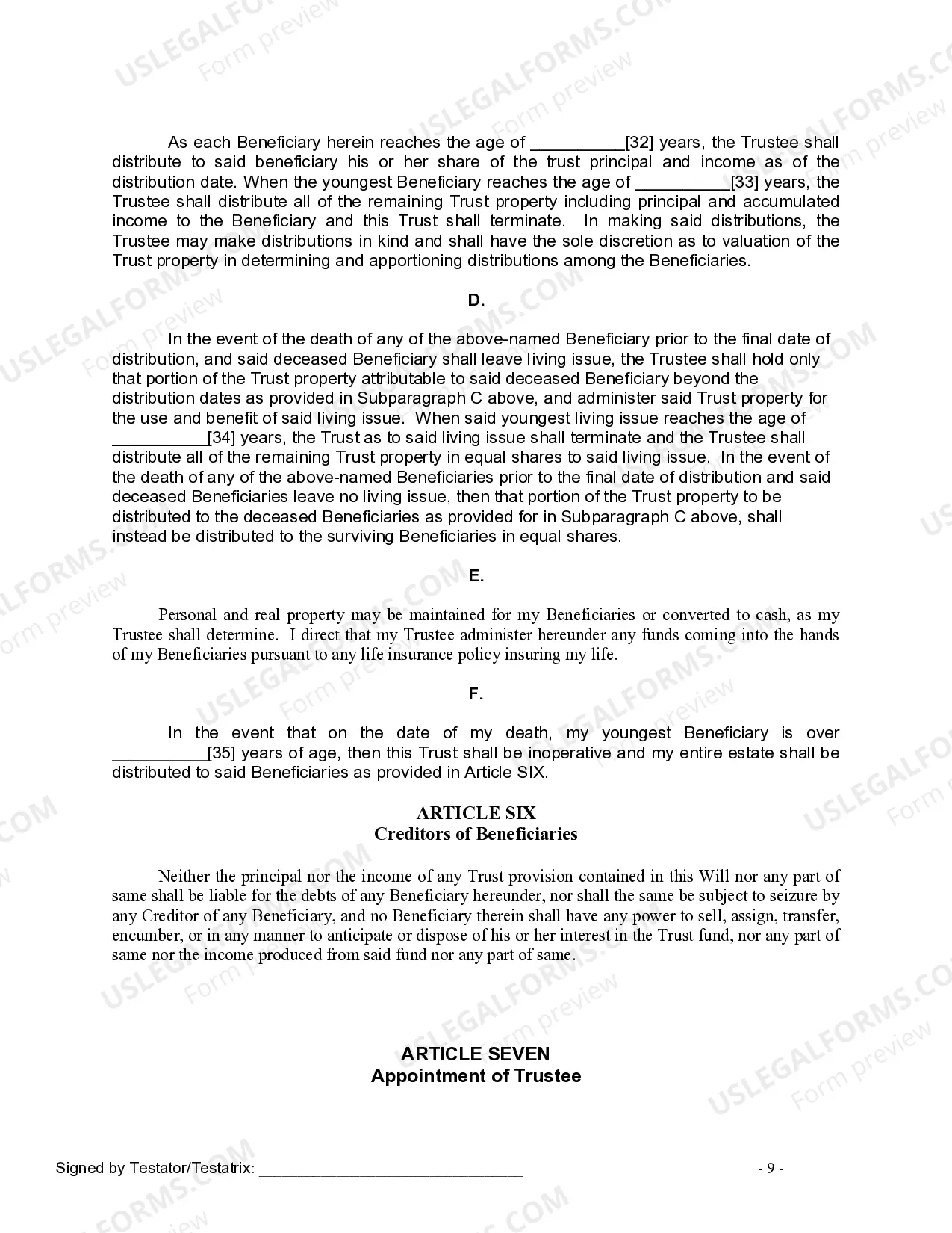 Preview Last Will and Testament for Divorced Person Not Remarried with Adult and Minor Children