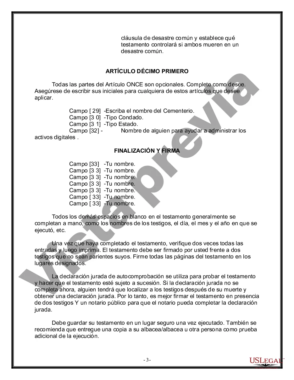 Preview Formulario de última voluntad y testamento legal para una pareja de unión civil sin hijos