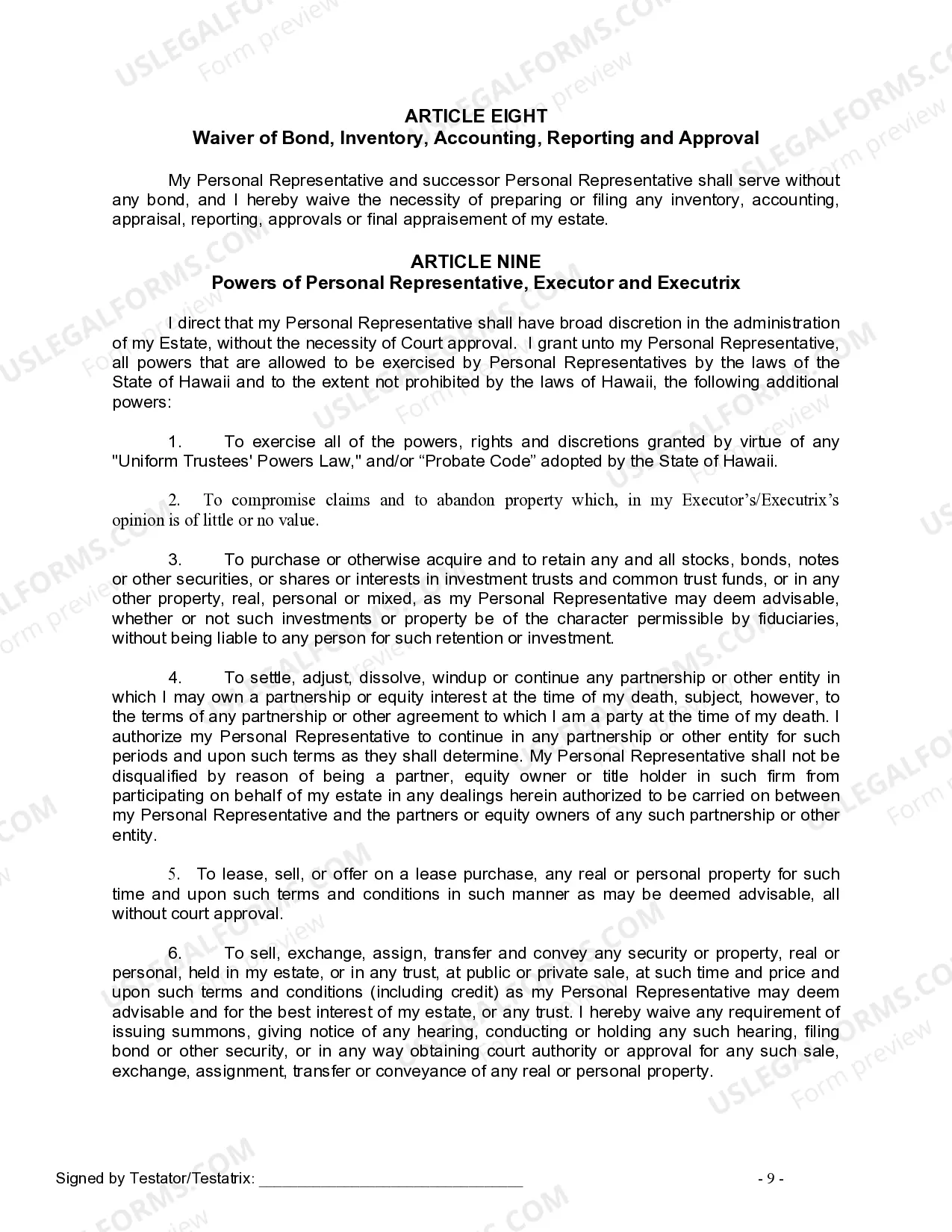 Preview Last Will and Testament for a Civil Union Partner with No Children