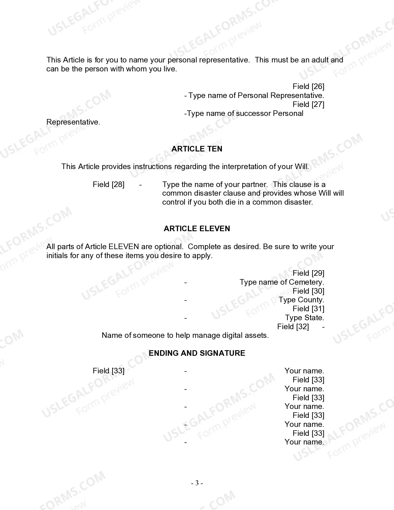 Preview Last Will and Testament for a Civil Union Partner with No Children