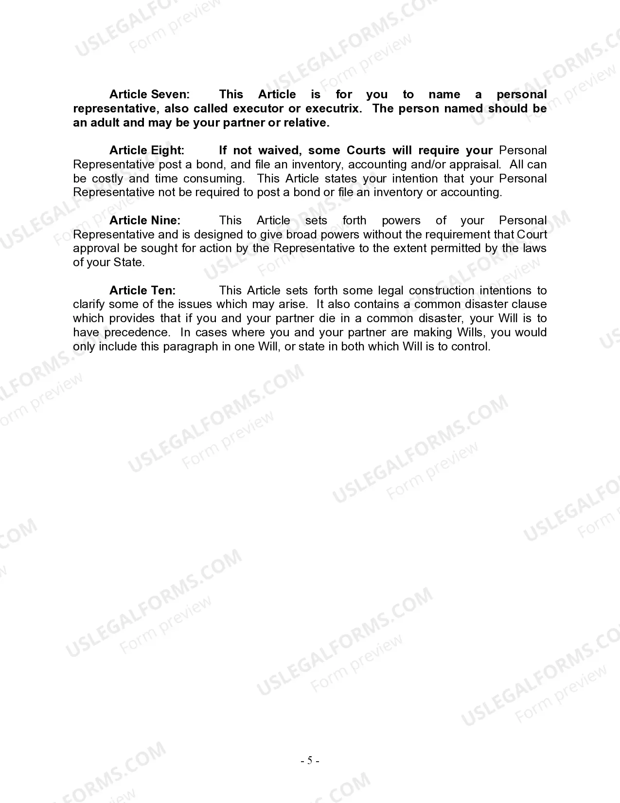 Preview Last Will and Testament for a Civil Union Partner with No Children