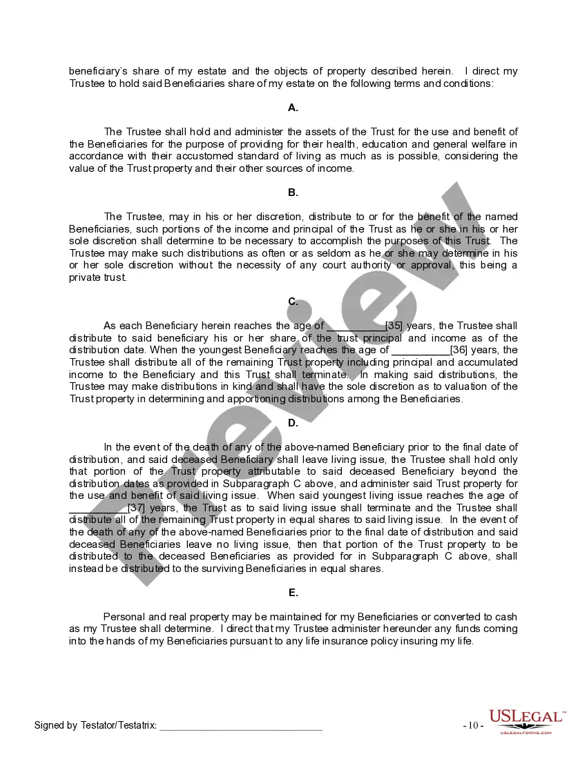 Preview Last Will and Testament for Civil Union Partner with Minor Children