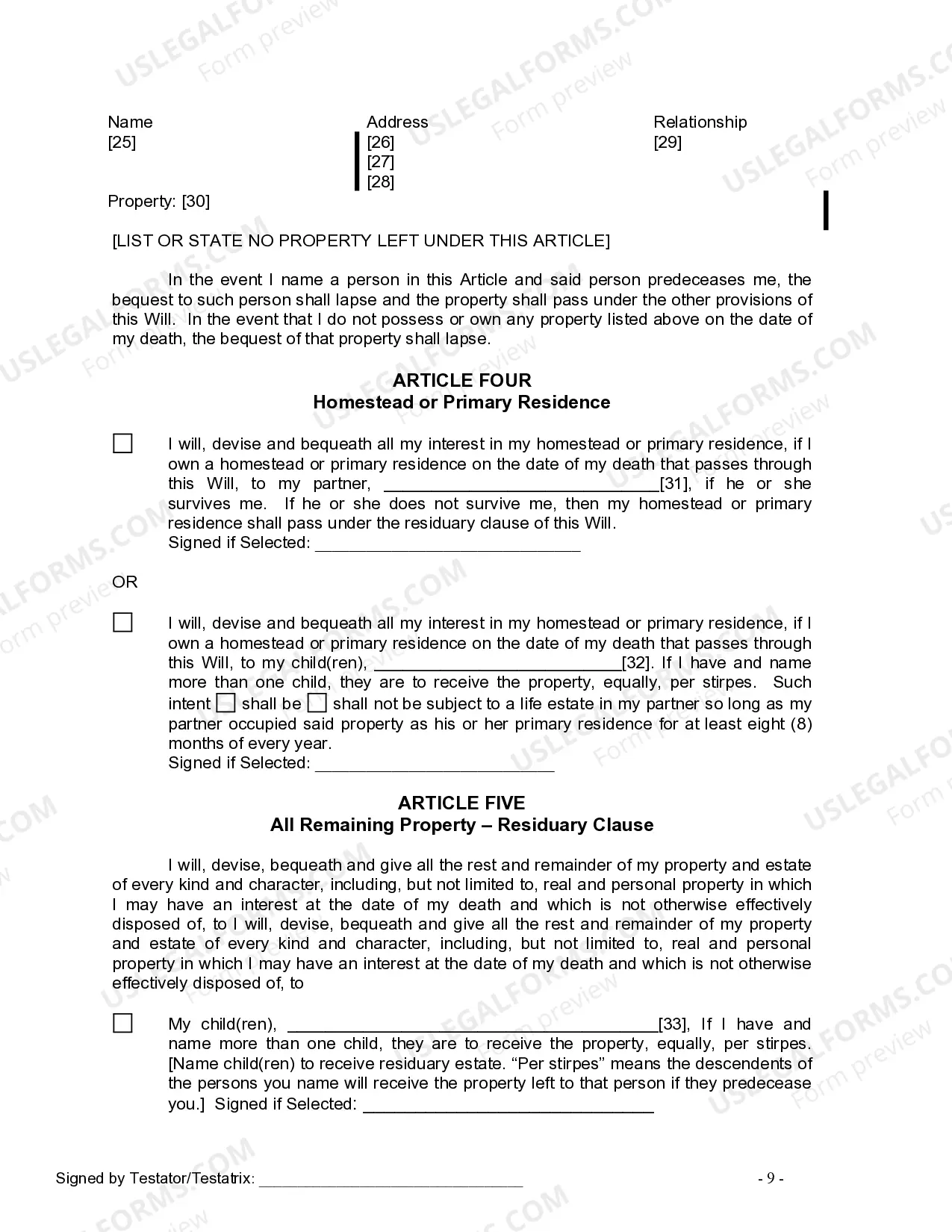 Preview Last Will and Testament for Domestic Partner with Adult and Minor Children from Prior Marriage