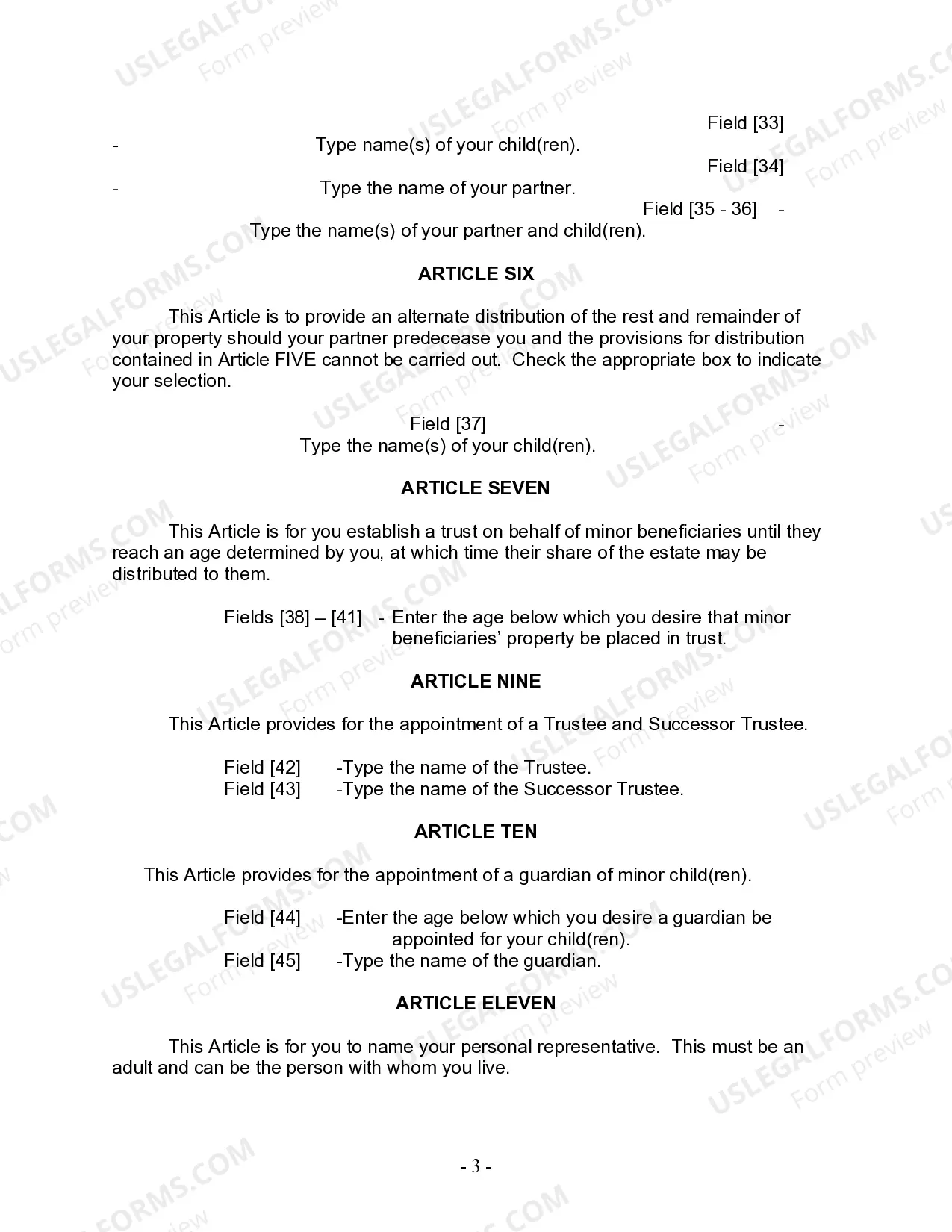 Preview Last Will and Testament for Domestic Partner with Adult and Minor Children from Prior Marriage