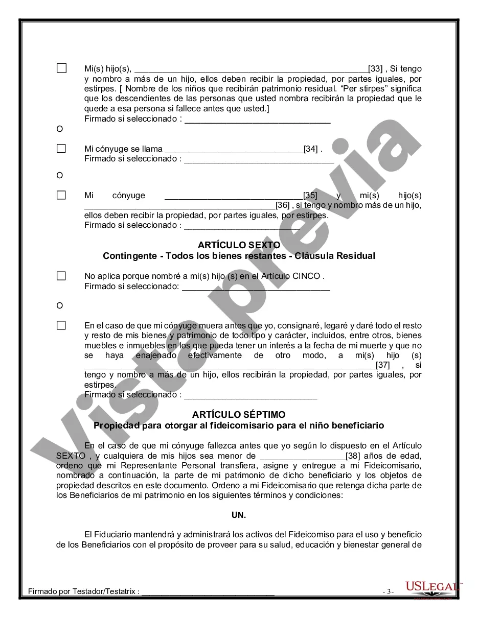 Preview Formulario Legal de Última Voluntad y Testamento para Persona Casada con Hijos Adultos y Menores de Matrimonio Anterior