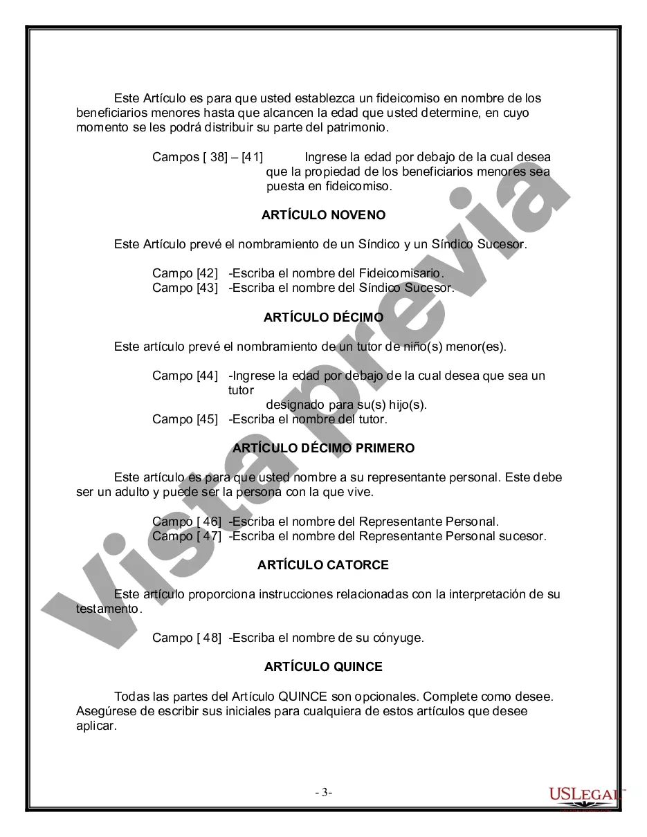 Preview Formulario Legal de Última Voluntad y Testamento para Persona Casada con Hijos Adultos y Menores de Matrimonio Anterior