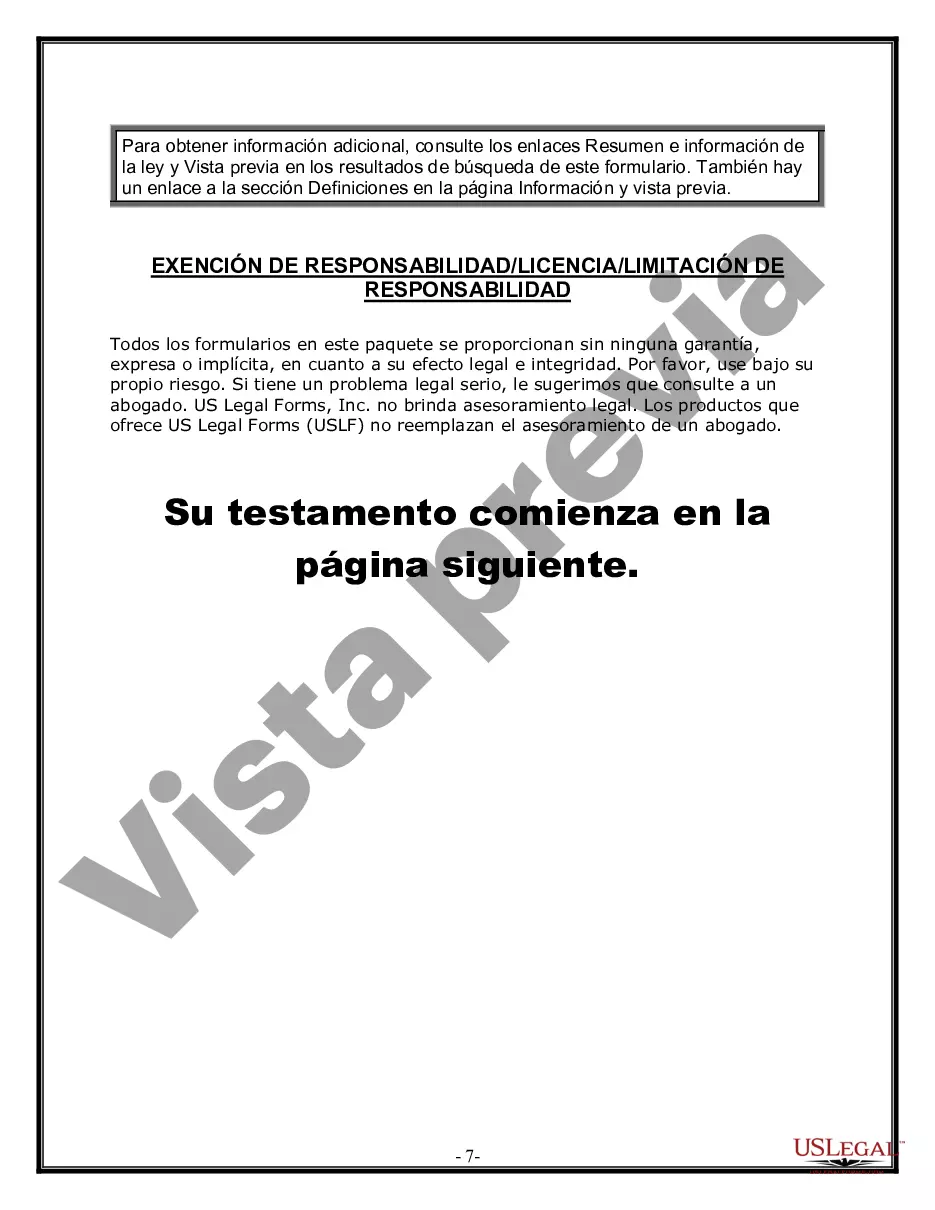 Preview Formulario Legal de Última Voluntad y Testamento para Persona Casada con Hijos Adultos y Menores de Matrimonio Anterior