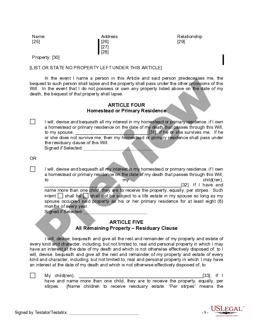 Preview Last Will and Testament for Married Person with Adult and Minor Children from Prior Marriage