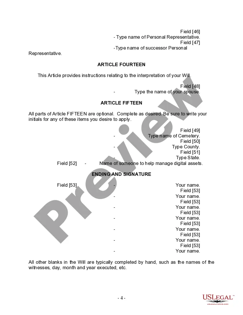 Preview Last Will and Testament for Married Person with Adult and Minor Children from Prior Marriage