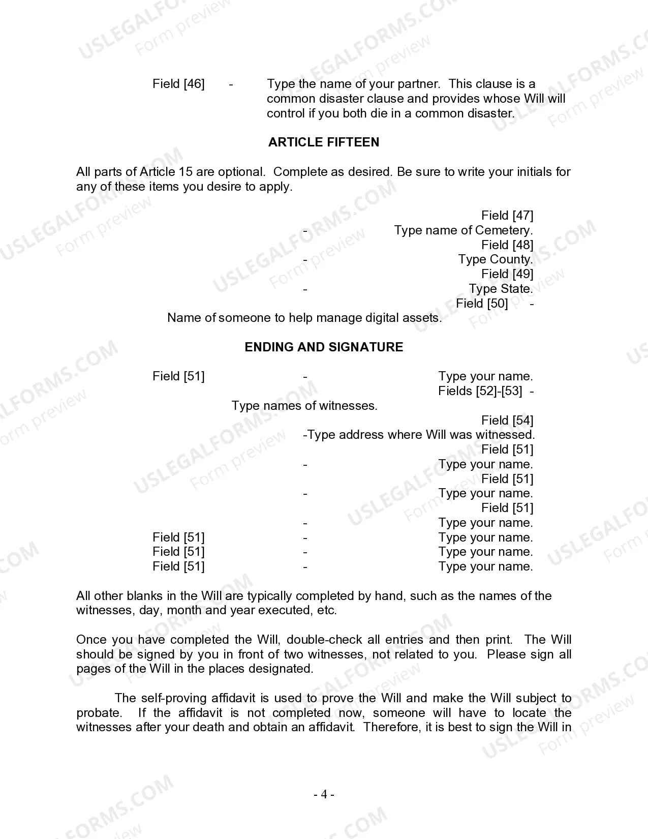 Preview Last Will and Testament for Civil Union Partner with Adult and Minor Children