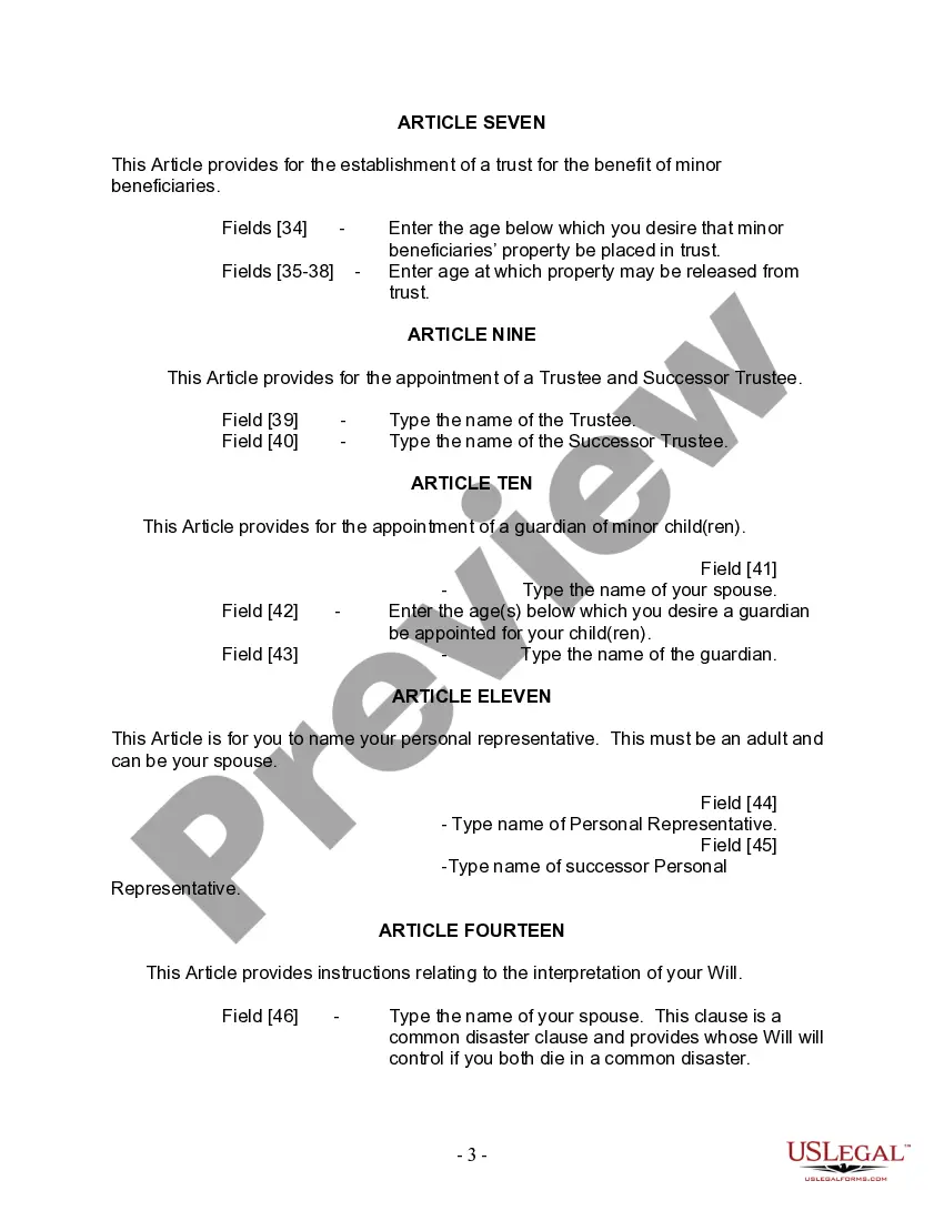 Preview Last Will and Testament for Married Person with Adult and Minor Children